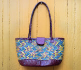 Turquoise Purple Diamond woven bag