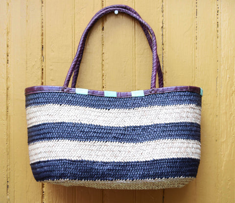Blu and White Striped woven bag
